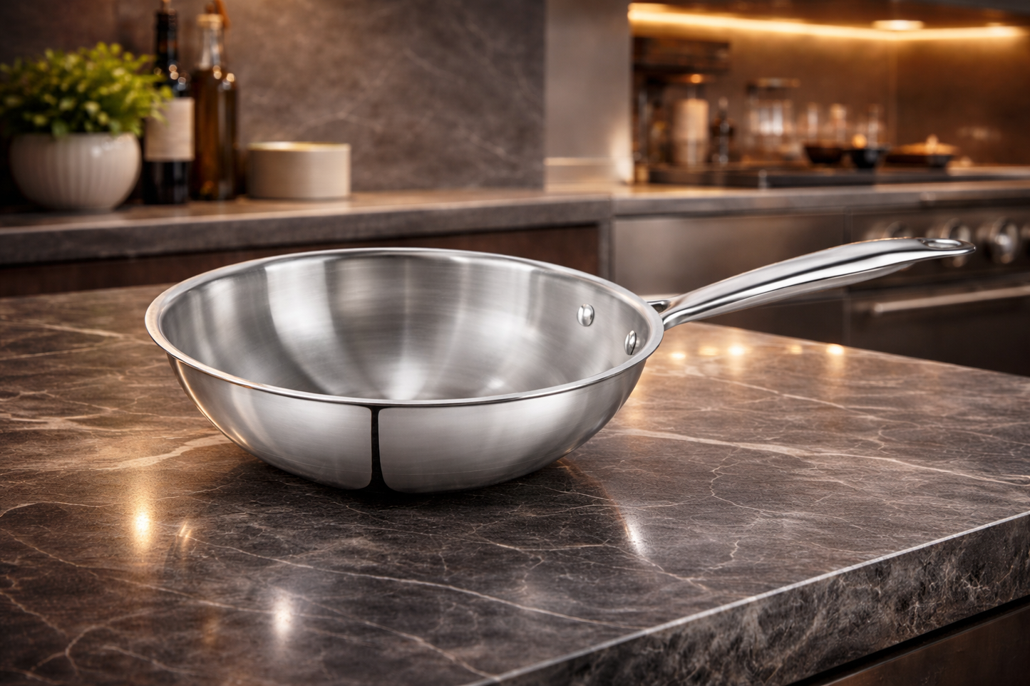 WEKTU Premium Tri-Ply Stainless Steel Wok – 20cm Induction Compatible Deep Stir-Fry Pan (1.5L)