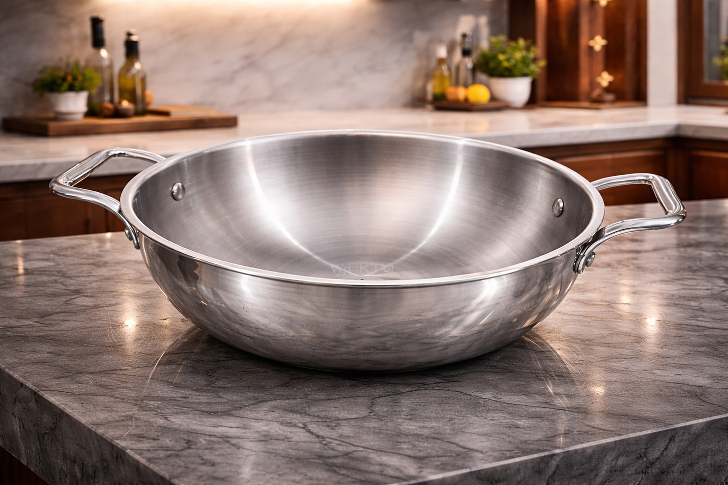 WEKTU Premium 24cm Tri-Ply Stainless Steel Kadhai – 3 Litre Family-Sized Induction Compatible Deep Fry Pan