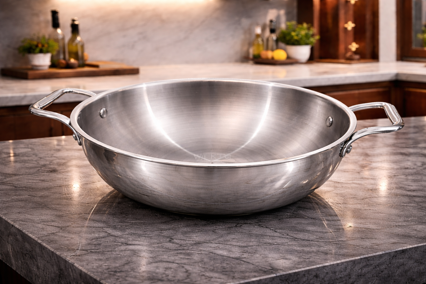 WEKTU Premium 26cm Tri-Ply Stainless Steel Kadhai – 3.5 Litre Large Family-Sized Induction Compatible Deep Fry Pan