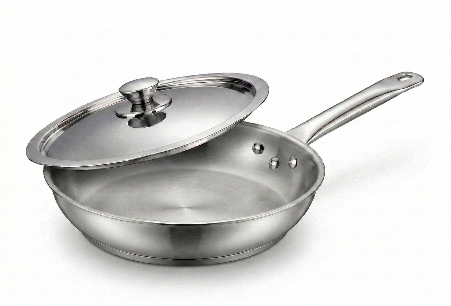 WEKTU Premium 24cm Stainless Steel Frypan with Heavy Induction Bottom – 2.1 Litre Large Skillet with Stainless Steel Lid