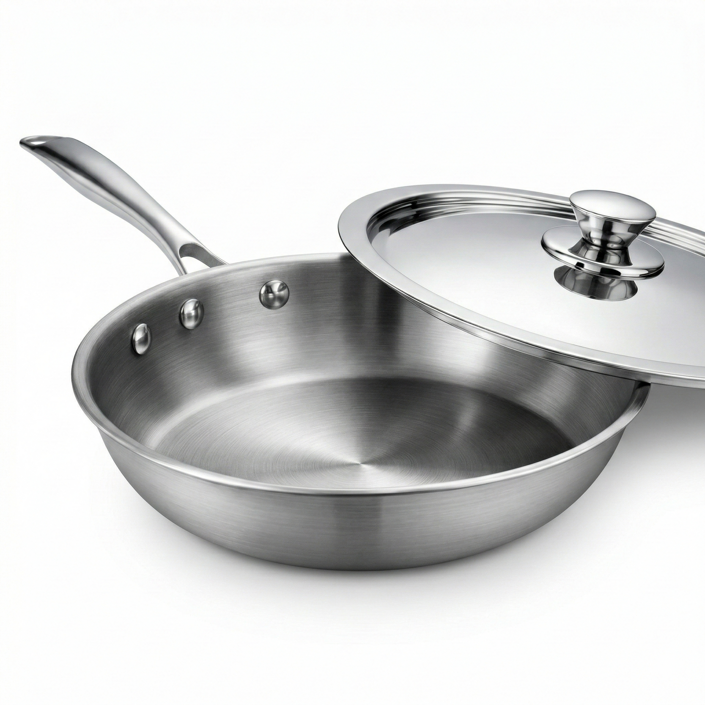 WEKTU Premium 24cm Tri-Ply Stainless Steel Frypan with Lid – 2 Litre Induction & Gas Compatible Heavy-Duty Skillet