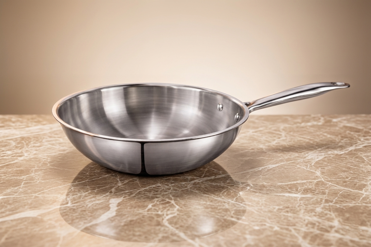 WEKTU Premium 24cm Tri-Ply Stainless Steel Wok – 3 Litre Large Induction Compatible Stir-Fry Pan