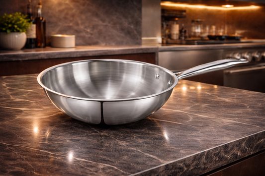 WEKTU Premium 24cm Tri-Ply Stainless Steel Wok – 3 Litre Large Induction Compatible Stir-Fry Pan