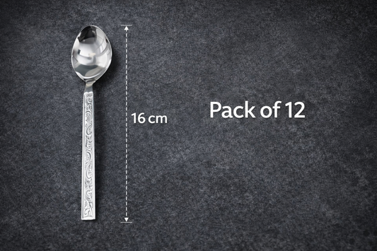 WEKTU Premium 12 Pcs Stainless Steel Spoon Set – 16cm Elegant Ornate Design Dessert Spoons with Mirror Polished Finish