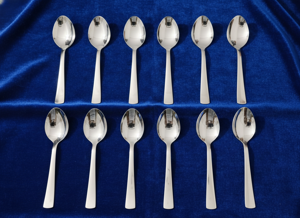 WEKTU Premium 12 Pcs Stainless Steel Dinner Spoon Set – 15.5cm Heavy Gauge Dessert Spoons with High-Gloss Mirror Finish