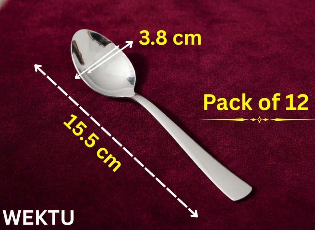 WEKTU Premium 12 Pcs Stainless Steel Dinner Spoon Set – 15.5cm Heavy Gauge Dessert Spoons with High-Gloss Mirror Finish