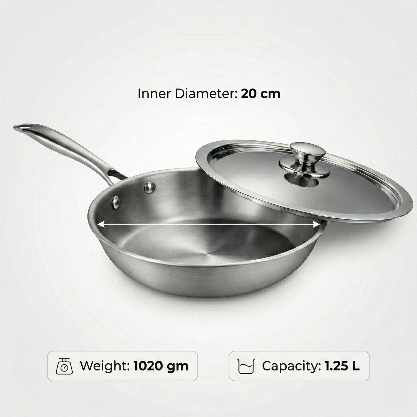 WEKTU Premium Tri-Ply Stainless Steel Frypan with Lid – 20cm Induction Compatible Skillet for Healthy Cooking