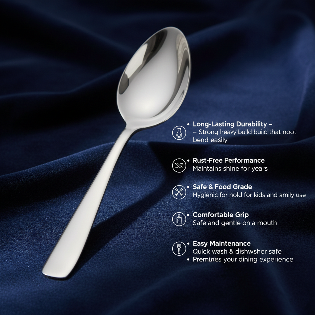 WEKTU Premium 12 Pcs Stainless Steel Dinner Spoon Set – 15.5cm Heavy Gauge Dessert Spoons with High-Gloss Mirror Finish
