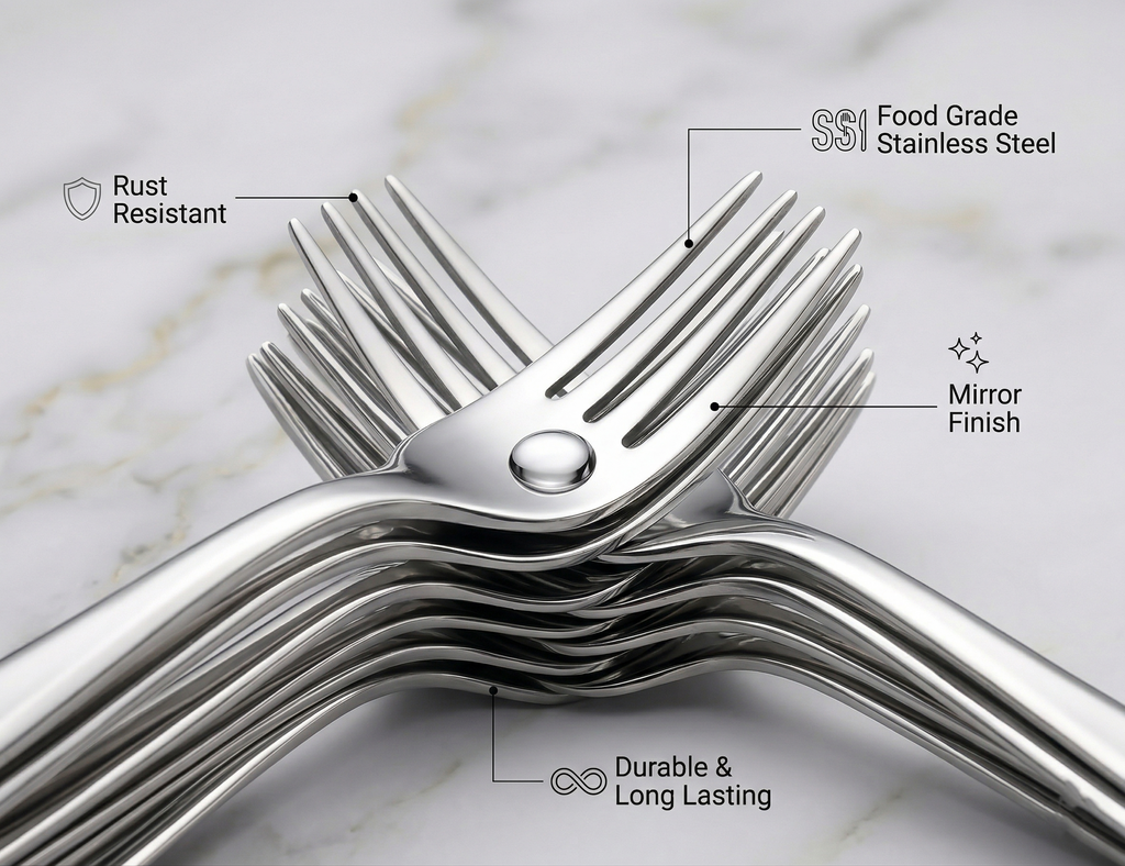 WEKTU Premium 12 Pcs Stainless Steel Fork Set – 15.5cm Food-Grade Dinner Forks with High-Gloss Mirror Finish