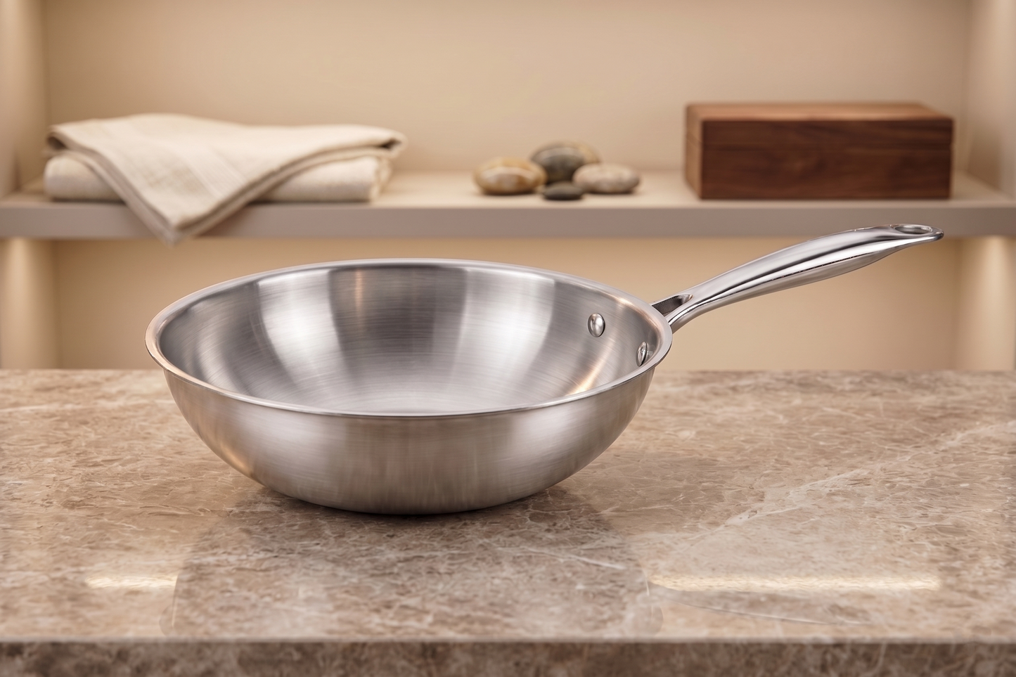 WEKTU Premium Tri-Ply Stainless Steel Wok – 20cm Induction Compatible Deep Stir-Fry Pan (1.5L)