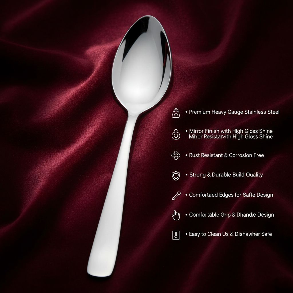 WEKTU Premium 12 Pcs Stainless Steel Dinner Spoon Set – 15.5cm Heavy Gauge Dessert Spoons with High-Gloss Mirror Finish