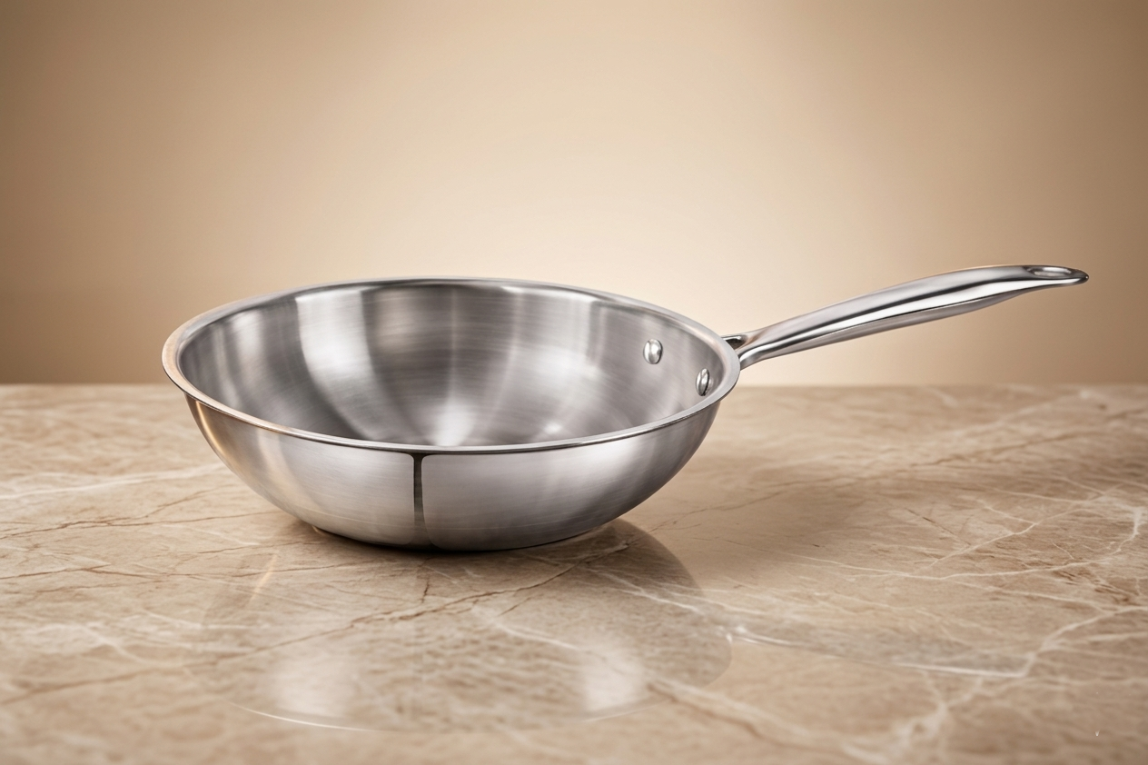 WEKTU Premium Tri-Ply Stainless Steel Wok with Lid – 22cm Induction Compatible Deep Stir-Fry Pan (2.2L)