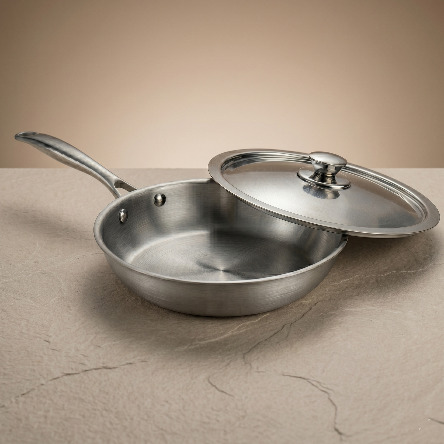 WEKTU Premium Tri-Ply Stainless Steel Frypan with Lid – 20cm Induction Compatible Skillet for Healthy Cooking
