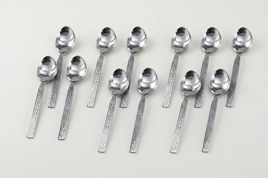 WEKTU Premium 12 Pcs Stainless Steel Spoon Set – 16cm Elegant Ornate Design Dessert Spoons with Mirror Polished Finish
