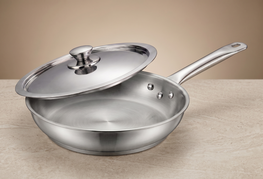 WEKTU Premium 22cm Stainless Steel Frypan with Heavy Induction Bottom – 1.75L Capacity Skillet with Stainless Steel Lid