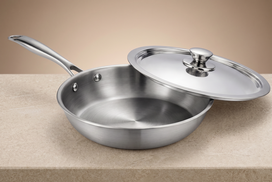 WEKTU Premium 22cm Tri-Ply Stainless Steel Frypan with Lid – Induction & Gas Compatible Heavy-Duty Skillet (1.5L)