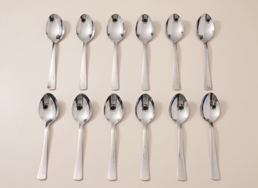 WEKTU Premium 12 Pcs Stainless Steel Dinner Spoon Set – 15.5cm Heavy Gauge Dessert Spoons with High-Gloss Mirror Finish