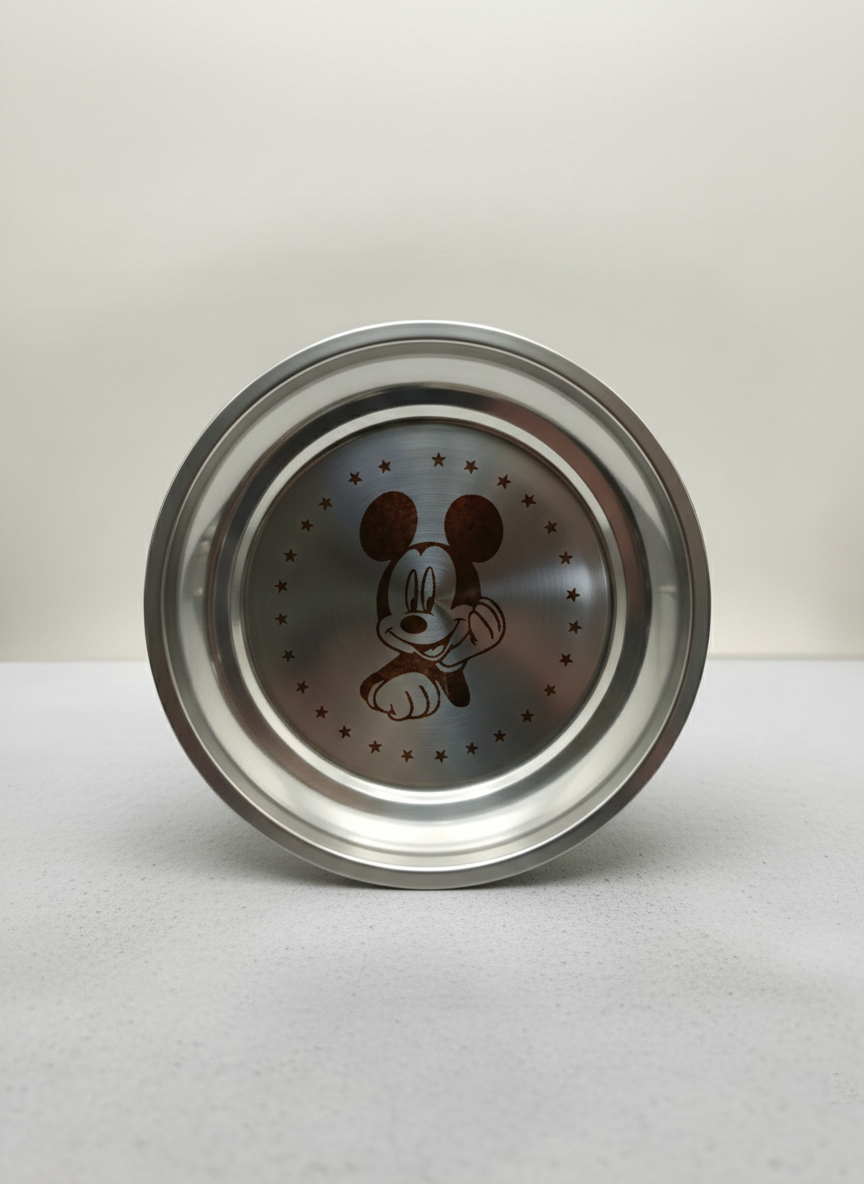 WEKTU Premium Stainless Steel Mickey Mouse Kids Plate Set (Pack of 6) – 18 cm Food-Grade Small Quarter Plates | Mirror-Polished & Hygienic